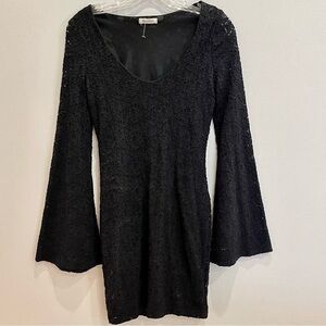 Black lace flare sleeve mini dress